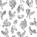 NEW! Farm Raised - per yard - by Gail Green for Henry Glass - Black Tossed Framed Chickens - 1974 99 - RebsFabStash