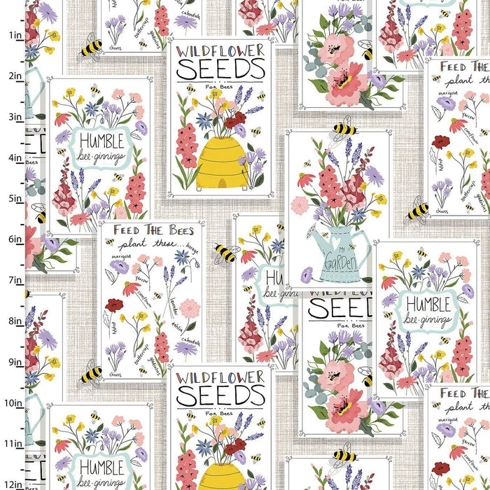 New! Feed The Bees - Per Yard - by Deane Beesley - 3 Wishes - Garden Words - Sayings - RebsFabStash