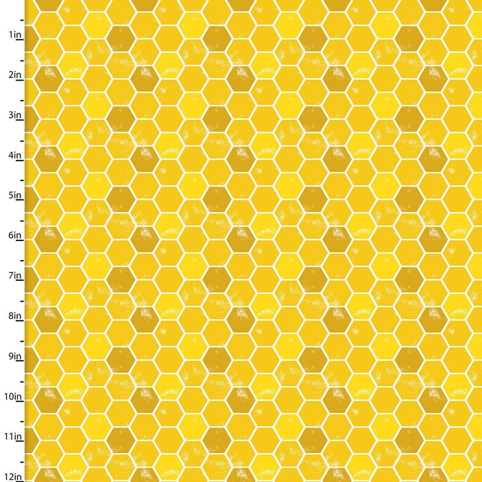 New! Feed The Bees - Per Yard - by Deane Beesley - 3 Wishes - Honeycomb - Golden Yellow - Tonal, blender - RebsFabStash