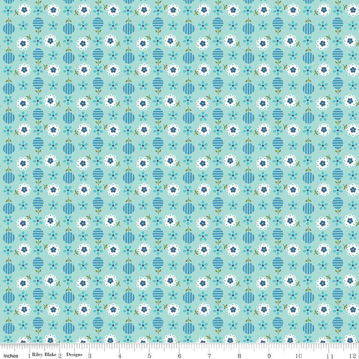 Lori Holt Flea Market Collection Blue Spring Floral Pattern Fabric At RebsFabStash
