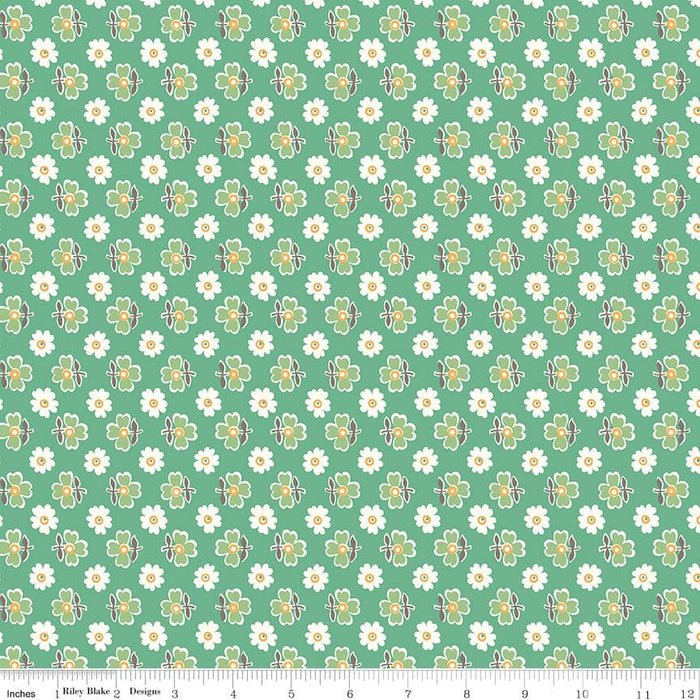 Lori Holt Flea Market Collection Green And White Floral Pattern Fabric At RebsFabStash