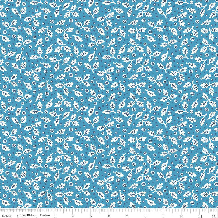 Lori Holt Flea Market Collection Blue Leaf Pattern Fabric At RebsFabStash