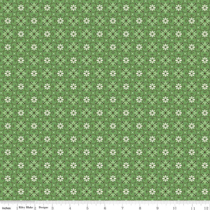 Lori Holt Flea Market Collection Green Flower Pattern Fabric At RebsFabStash