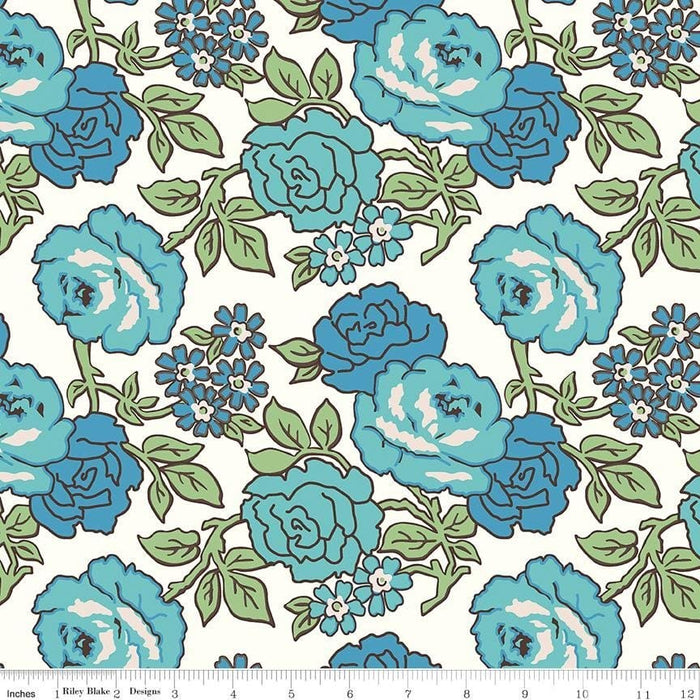 Lori Holt Flea Market Collection Blue Floral Pattern Fabric At RebsFabStash