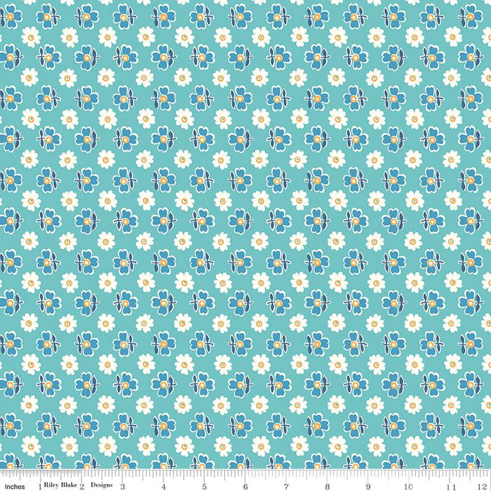 Flea Market by Lori Holt Fabrics Blue Floral Print Quilting Fabric at RebsFabStash