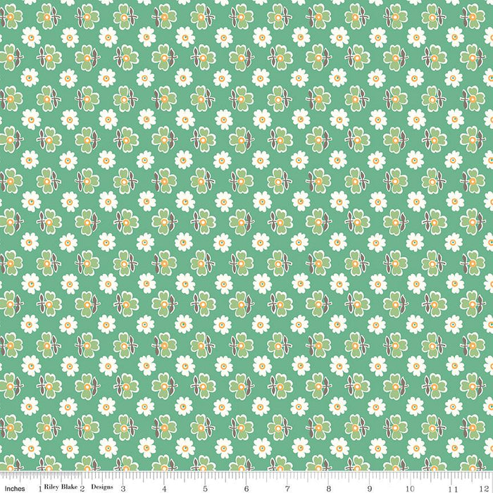 Flea Market by Lori Holt Fabrics Green Floral Print Quilting Fabric at RebsFabStash