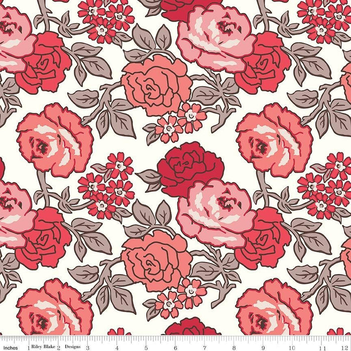 Flea Market by Lori Holt Fabrics Pink Rose Pillow Panel at RebsFabStash