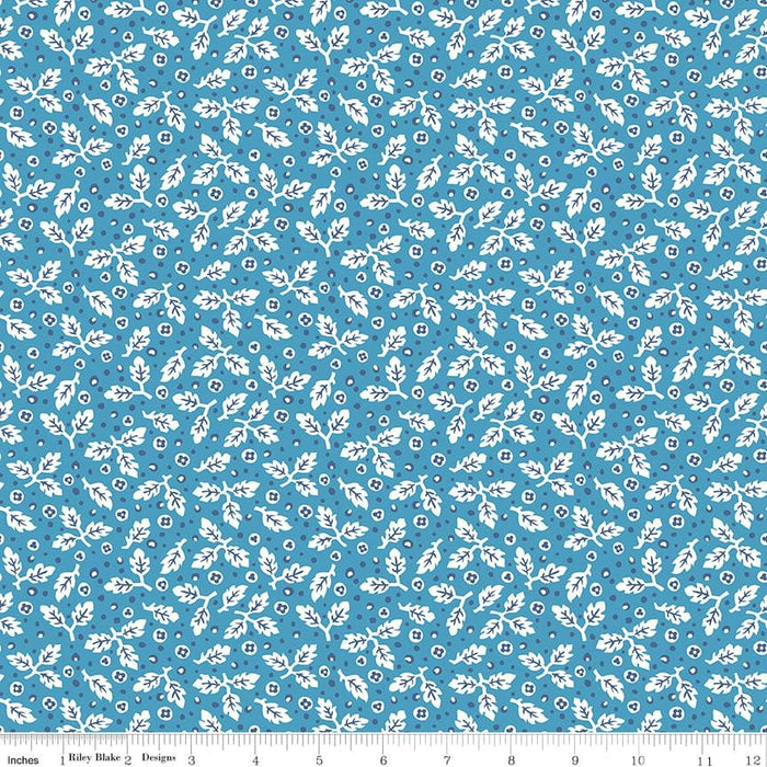 Lori Holt Flea Market Quilting Fabric Collection Blue Leaf Print At RebsFabStash