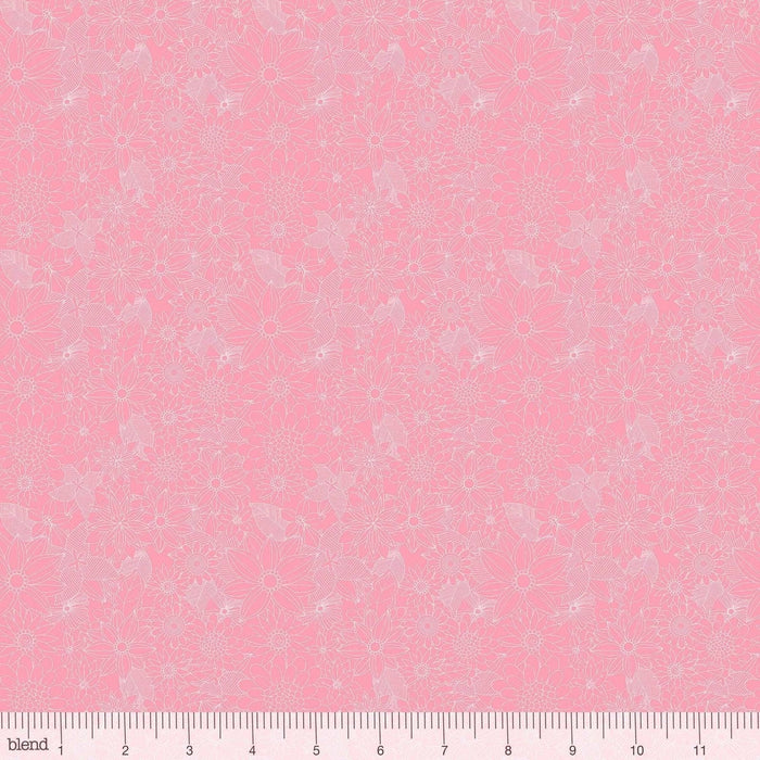 New! - Floral Pets - Hanna Pink - per yard - by Mia Charro - Blend Fabrics - dense foliage & flowers on PINK - 129.101.05.1 - RebsFabStash
