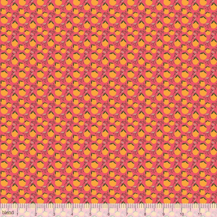 New! - Floral Pets - Haruko Aqua - per yard - by Mia Charro - Blend Fabrics - scattered tiny yellow fruit on AQUA - 129.101.06.1 - RebsFabStash
