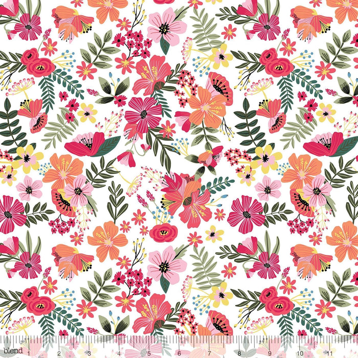 New! - Floral Pets - Haruko Pink - per yard - by Mia Charro - Blend Fabrics - scattered tiny yellow/orange fruit on PINK - 129.101.06.2 - RebsFabStash