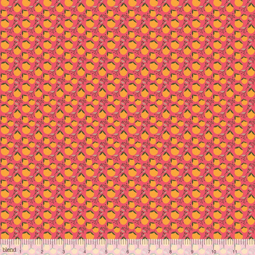 New! - Floral Pets - Haruko Pink - per yard - by Mia Charro - Blend Fabrics - scattered tiny yellow/orange fruit on PINK - 129.101.06.2 - RebsFabStash