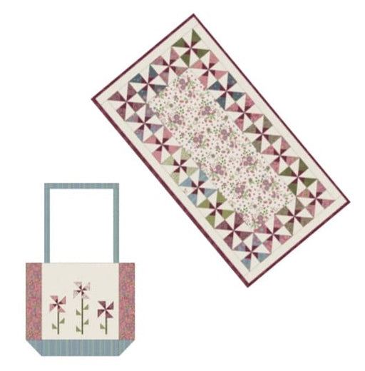 NEW! Flower Table Runner & Tote KIT - 2 in 1 Kit - There's a Bunny in My Garden - designed by Open Gate Quilts - uses Flower & Vine by Monique Jacobs for Maywood Studio - RebsFabStash