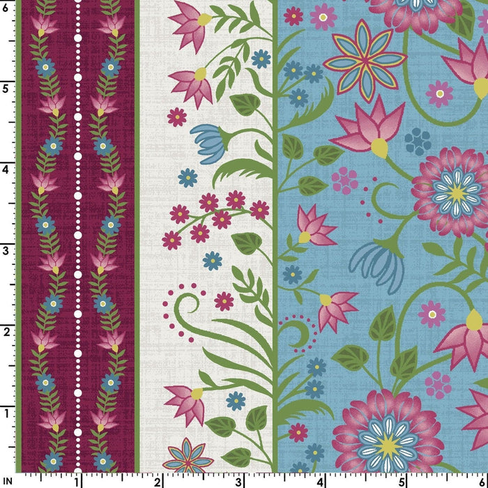 NEW! Flower & Vine - Border Stripe - Border Print - Per Yard - by Monique Jacobs for Maywood Studio - Floral, Stripes - MAS9882-B - RebsFabStash