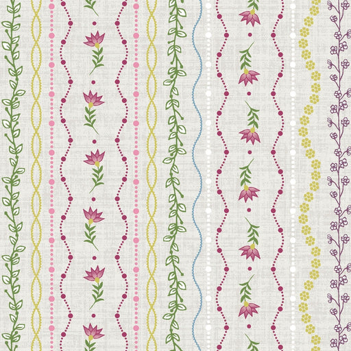 New! Flower & Vine - Stripe - Per Yard - by Monique Jacobs for Maywood Studio - Floral, Stripes - MAS9885-E - RebsFabStash