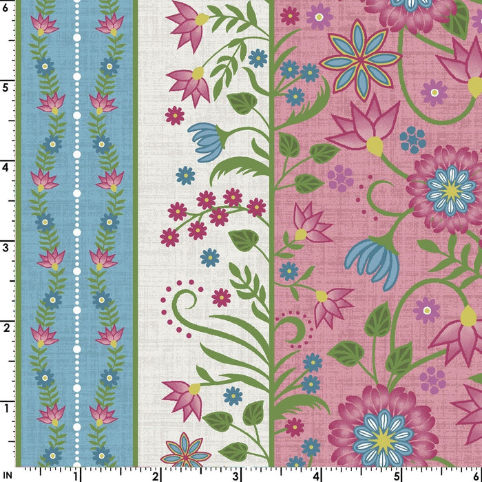 New! Flower & Vine - Stripe - Per Yard - by Monique Jacobs for Maywood Studio - Floral, Stripes - MAS9885-P - RebsFabStash