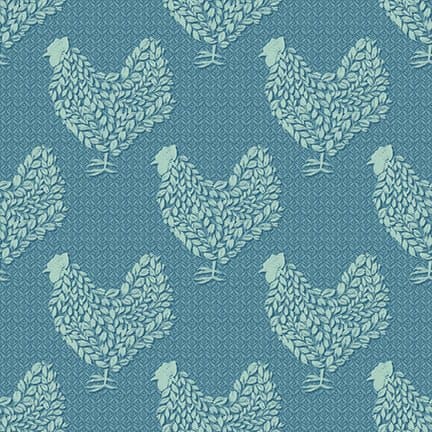 NEW! - French Hill Farms - Chickens - Per Yard - Michelle Norman - Blank Quilting - Teal - 1848-75 - RebsFabStash