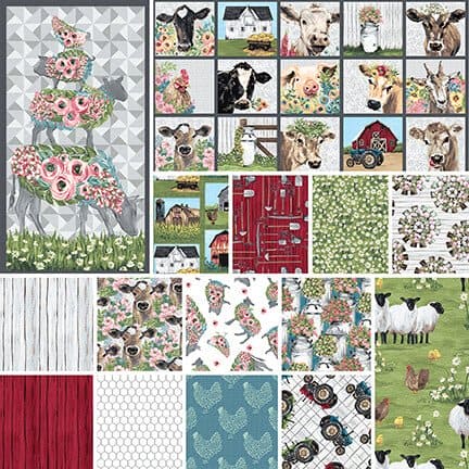 NEW! - French Hill Farms - Tossed Farm Animals - Per Yard - Michelle Norman - Blank Quilting - White - 1851-01 - RebsFabStash