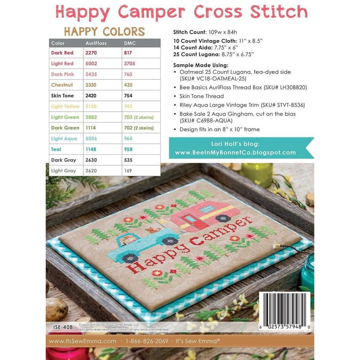 New! Happy Camper Cross Stitch Pattern - by Lori Holt of Bee in my Bonnet Co. - RebsFabStash