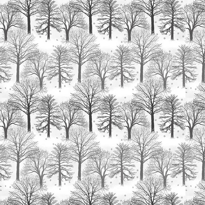 New! Holiday Heartland - Set Trees on White - per yard - by Jan Shade Beach for Henry Glass - Winter - Light Gray - RebsFabStash