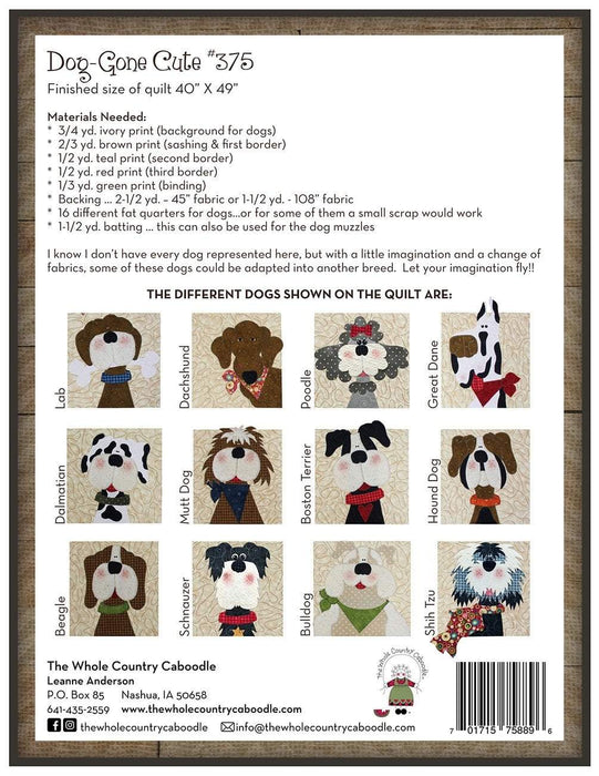 New! It's a Doggy Dog World - Pattern includes 12 dog appliques for pillow, messenger bag & panels - The Whole Country Caboodle #380 - RebsFabStash