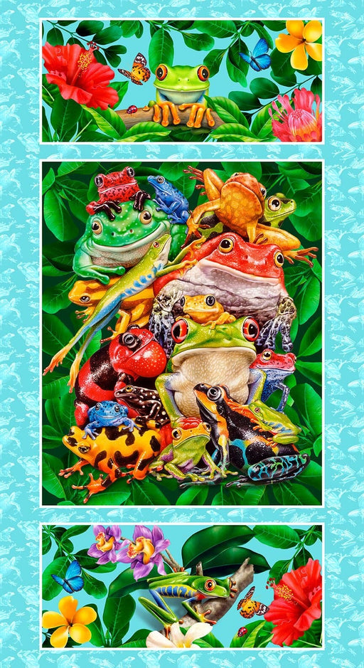 NEW! Jewels of the Jungle - Frog Panel - Per PANEL - by Lori Anzalone for Studio e - Digital Print, Frogs - 24" x 42" panel - Cerulean - 5567P 17 - RebsFabStash