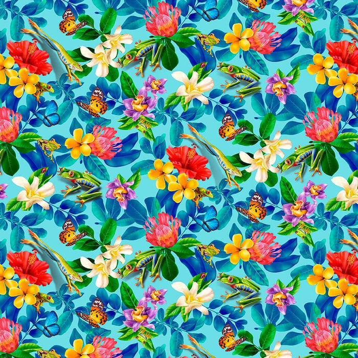 NEW! Jewels of the Jungle - Patterned Colored Frogs - Per Yard - by Lori Anzalone for Studio e - Digital Print, Frogs - Cerulean - 5557-17 - RebsFabStash