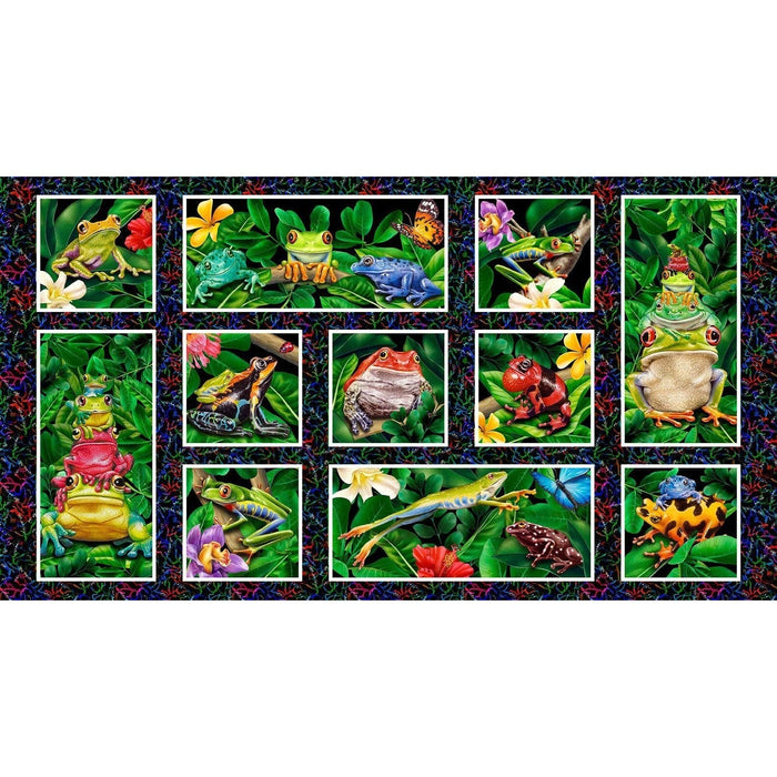 NEW! Jewels of the Jungle - Patterned Colored Frogs - Per Yard - by Lori Anzalone for Studio e - Digital Print, Frogs - Cerulean - 5557-17 - RebsFabStash