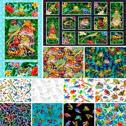 NEW! Jewels of the Jungle - Piled Up Frogs - Per Yard - by Lori Anzalone for Studio e - Digital Print, Frogs - Black - 5565-99 - RebsFabStash