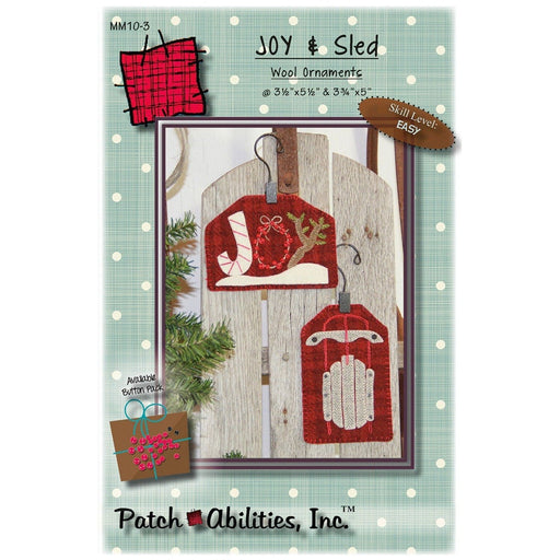 NEW! Joy and Sled Wool Ornaments Pattern Includes Button Pack by Patch Abilities, Inc. Easy Pattern - M10-3B - RebsFabStash