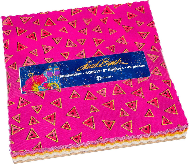NEW! Laurel Burch - Shellseeker - Charm Pack (42) 5" x 5" Squares - Stacker - Clothworks - METALLIC - sunset & beach colors - RebsFabStash