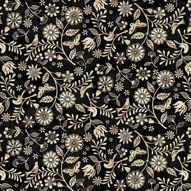 New! Le Poulet - Small Wildflower Allover - Per Yard - by Jennifer Brinely - Studio E - Tonal, Blender - 5460-99 Black - RebsFabStash