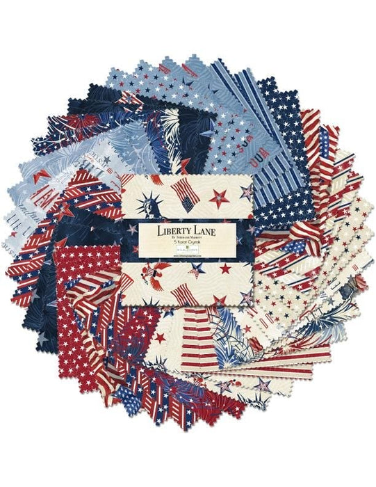 NEW! Liberty Lane - Layer Cake (42) 10" squares -10 Karat Crystals - by Stephanie Marrott for Wilmington Prints - 518 674 518 - Red, white and blue patriotic prints - RebsFabStash