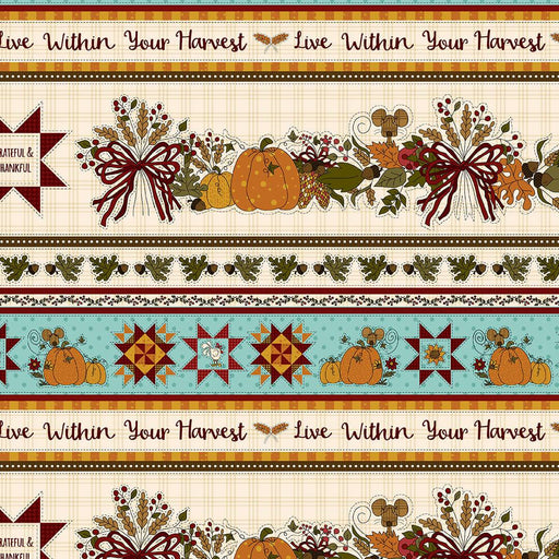 New! Live Within Your Harvest Border Print - by the yard - Henry Glass by Leanne Anderson and Kaytlyn Kuebler - Whole Country Caboodle - Cream - RebsFabStash