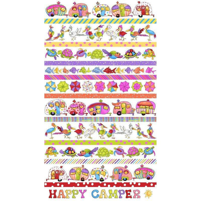 NEW! Loralie Happy Camper Collection - Camping, fishing, turtles! - Per yard - Loralie Harris Designs - White dots on pink - RebsFabStash