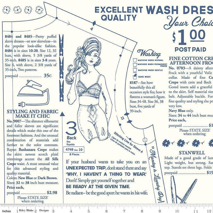 NEW! Lori Holt Vintage Happy 2 Fabric Collection - Per Yard - Vintage Happy 2 fabrics - Riley Blake - Boxers Blue C9134 - BLUE - RebsFabStash