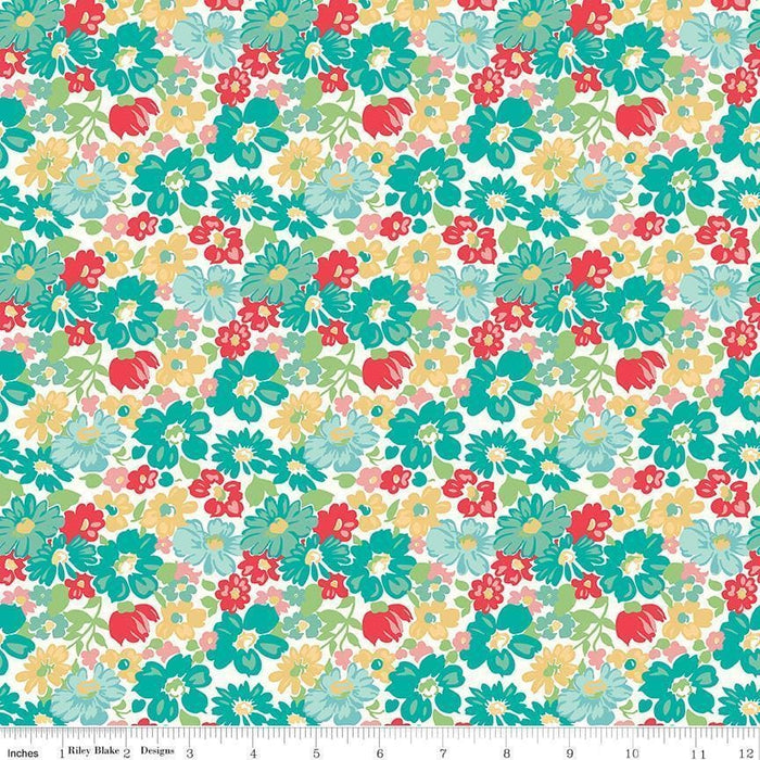 Lori Holt Vintage Happy 2 Fabric Wide Back Green Floral Print from RebsFabStash