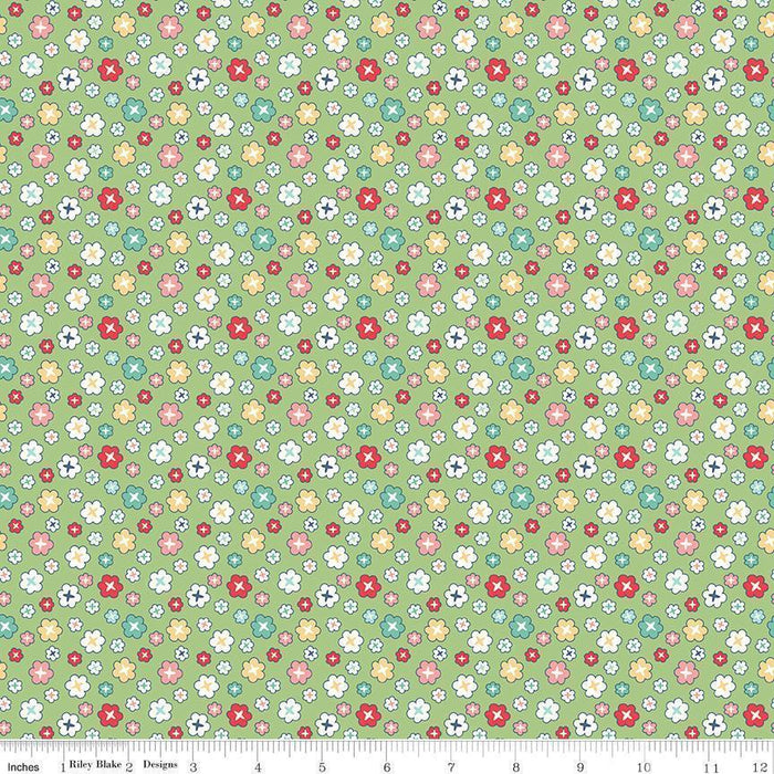 Lori Holt Vintage Happy 2 Fabric Wide Back Green Blossom from RebsFabStash