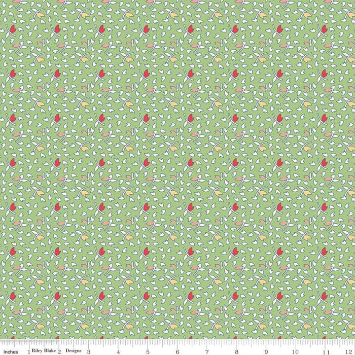 Lori Holt Vintage Happy 2 Fabric Wide Back Green Leaves Print from RebsFabStash