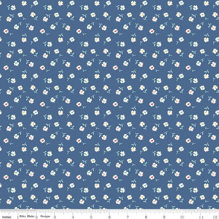 Lori Holt Vintage Happy 2 Fabric Wide Back Blue Floral Print from RebsFabStash