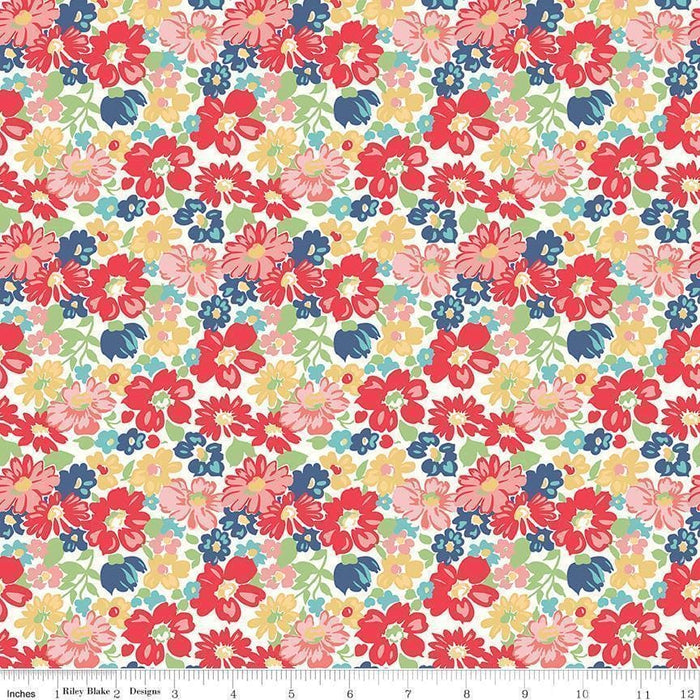 NEW! Lori Holt Vintage Happy 2 Fabric - REMNANTS -Riley Blake - WIDE BACK 108" wide Blossom on GREEN WB9136 - RebsFabStash