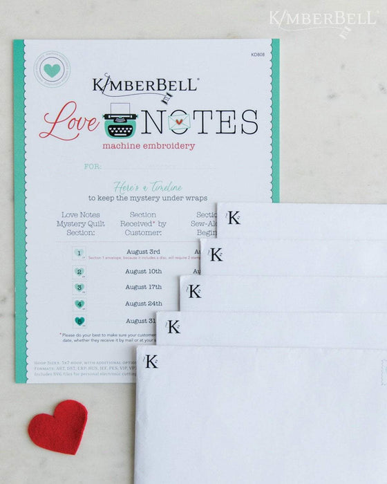 NEW! Love Notes Mystery Quilt Kit - EMBROIDERY VERSION Quilt Kit - Kimberbell Designs - Maywood - Starts August 3rd! - RebsFabStash