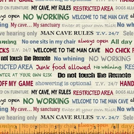 New! Man Cave - per yard - by Rosemarie Lavin for Windham - Cards, Plaid, Pool, Darts - Cave Rules - Birch 52414-4 - RebsFabStash