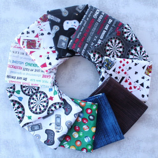 New! Man Cave - PROMO Fat Quarter Bundle (11) - by Rosemarie Lavin for Windham - Cards, Plaid, Pool, Darts - RebsFabStash