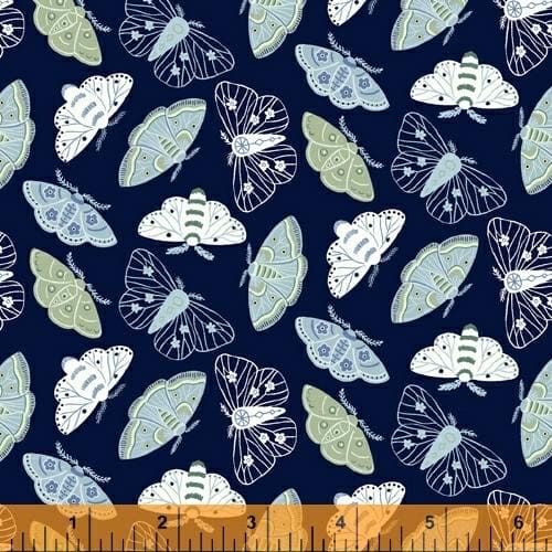 New! Meadow Whispers - per yard - Windham Fabrics - Bex Morley - Moths on dark blue - 51944-1 - RebsFabStash