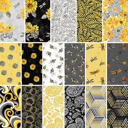 NEW! - Mellow Yellow - Bees - Per Yard - Blank Quilting - Floral - Gray - 1969-95 - RebsFabStash