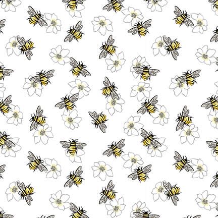NEW! - Mellow Yellow - Bees - Per Yard - Blank Quilting - Floral - White - 1969-01 - RebsFabStash