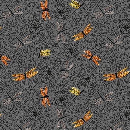 NEW! - Mellow Yellow - Dragonflies - Per Yard - Blank Quilting - Floral - Gray - 1970-95 - RebsFabStash