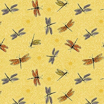 NEW! - Mellow Yellow - Dragonflies - Per Yard - Blank Quilting - Floral - Yellow - 1970-44 - RebsFabStash
