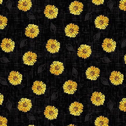 NEW! - Mellow Yellow - Mini Daisies - Per Yard - Blank Quilting - Floral - Black - 1968-99 - RebsFabStash